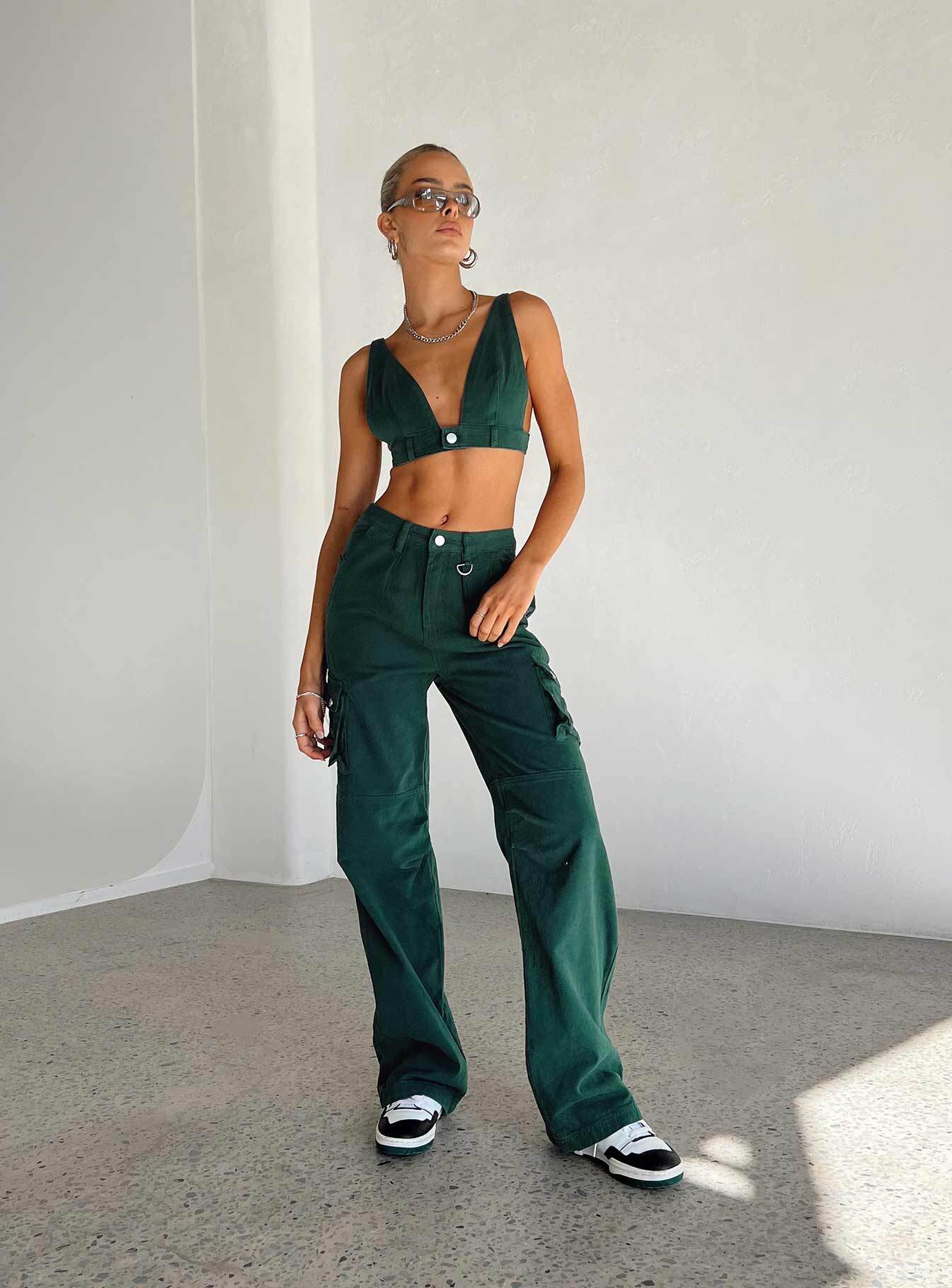 Green Aesthetic Outfits | Green Denim Wide Leg Pants – 3rdpartypeople