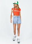 front view of model wearing Princess Polly Bahama Mama Cropped Tee Red 