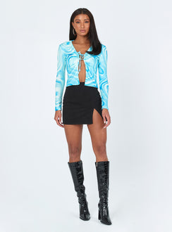 front view of model wearing Princess Polly Danica Long Sleeve Top Blue 