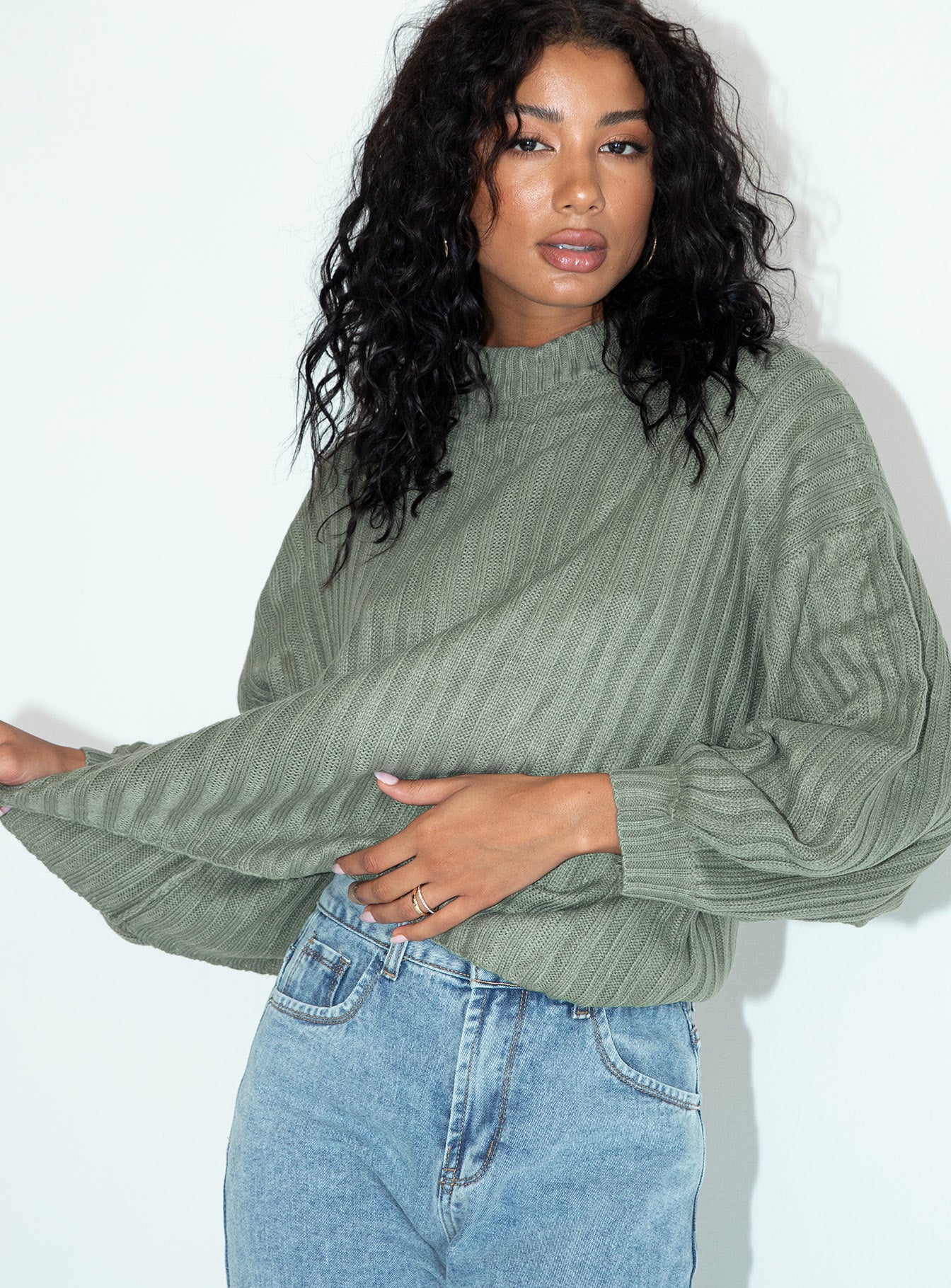 Innerbloom Oversized Sweater Dark Green Princess Polly  Cropped 