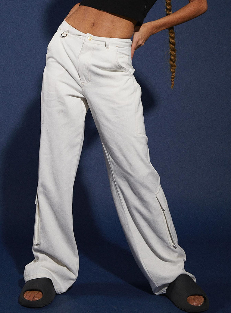 Front view of model wearing  front Princess Polly  JGR & STN Christina Cargo Pant White