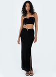 Matching set Strapless crop top Silver-toned ring detail Inner silicone strip Maxi skirt Leg slit  Good stretch Lined top
