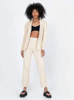 Matching set  Relaxed fit Princess Polly Exclusive 63% recycled polyester 25% polyester 12% nylon Heavy wide ribbed material  Long sleeve button up top   Twin front pockets  High waisted pants  Elasticated waistband Slim leg  Raw-edge hem 