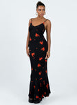 Front view of model wearing  front Princess Polly Crew Neck  Lucan Maxi Dress Black / Red