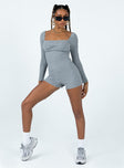 Long sleeve romper Ribbed material Square neckline Wired bust Invisible zip fastening at back