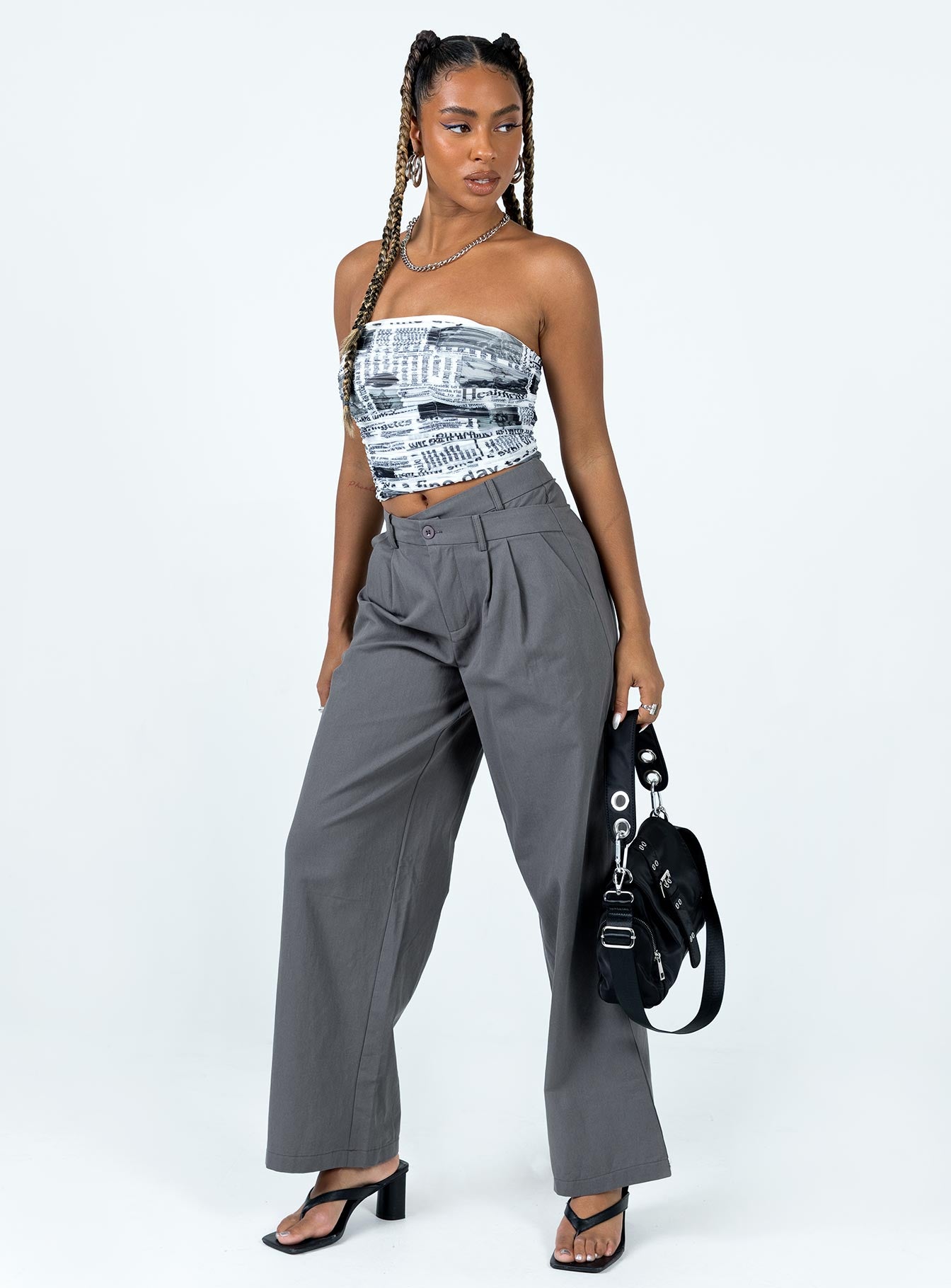 product Princess Polly High Waisted Pants  Mertyl Asymmetric Pants Slate