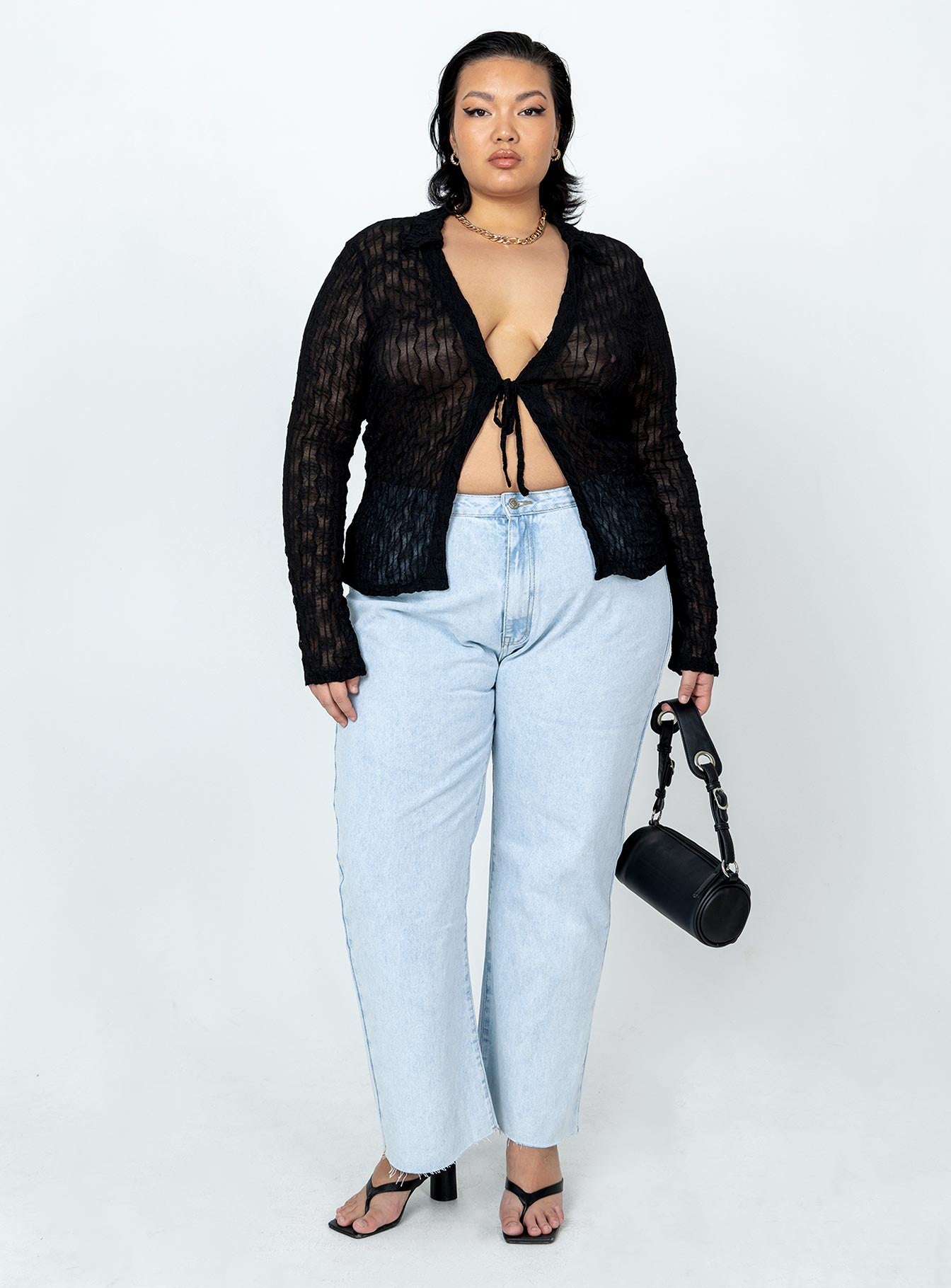 product Princess Polly Full Sleeves Plunger  Marcos Long Sleeve Top Black Curve