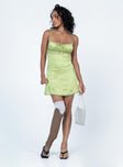 back view of model wearing Princess Polly Chels Mini Dress Green Square Neck 