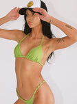 Green bikini top Triangle style  Adjustable coverage  Tie fastenings Elasticated straps Removable padding 