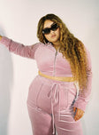 Velour Hoodie Pink Curve Princess Polly  Cropped 