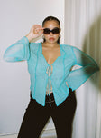 Front view of model wearing  front Princess Polly Full Sleeves Sweetheart  Mereba Long Sleeve Top Blue Curve