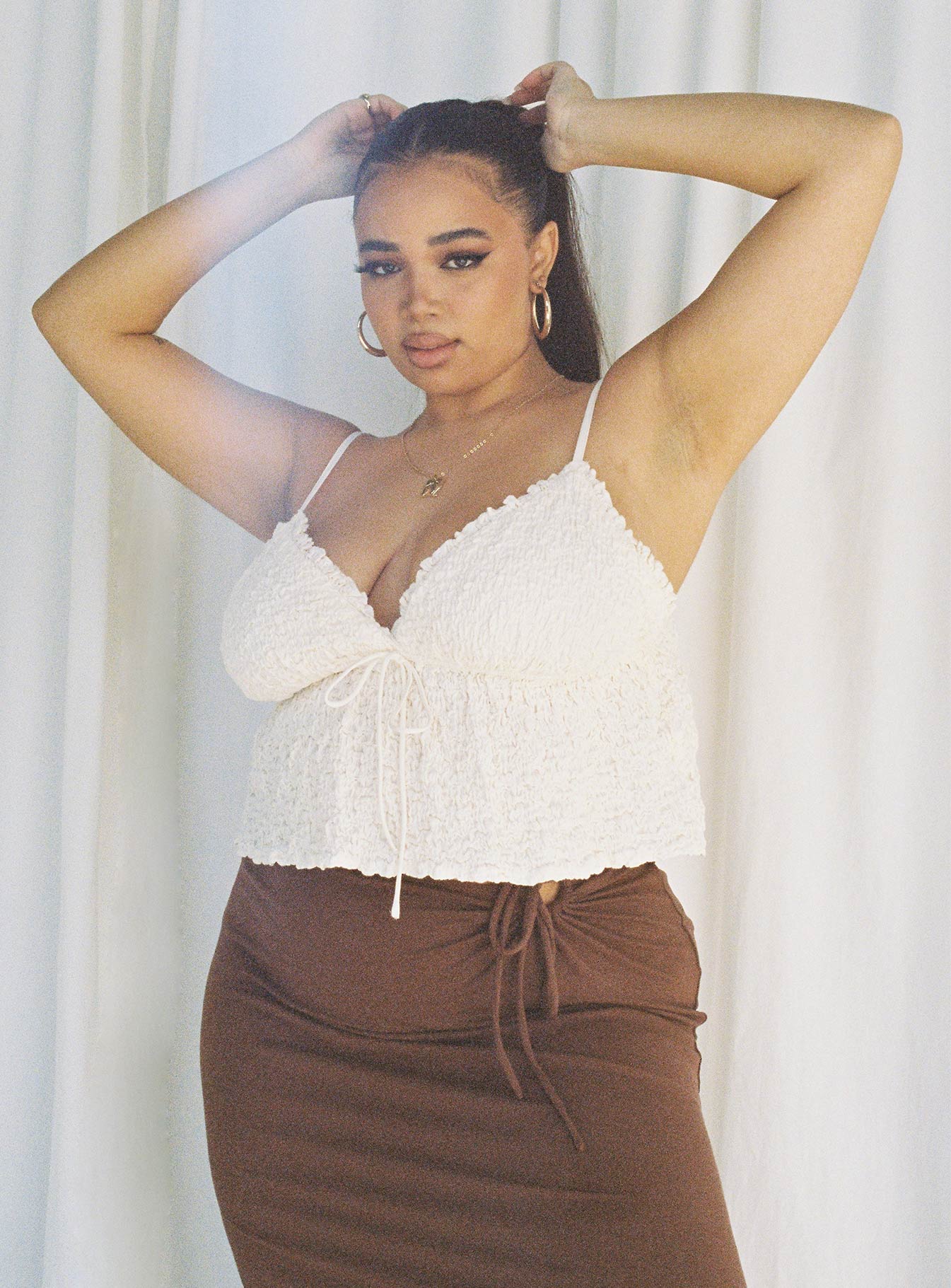 product Princess Polly Three Fourth Sleeves Sweetheart  Kellan Top Cream Curve