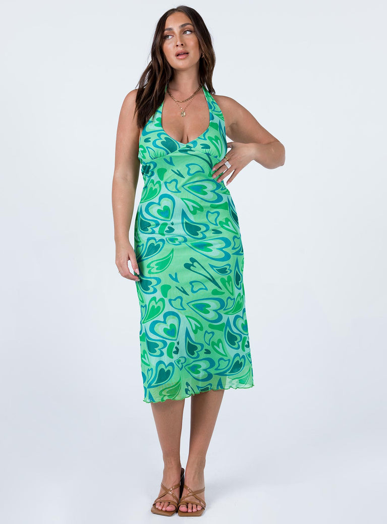 front view of model wearing Princess Polly Tiffany Midi Dress Green 