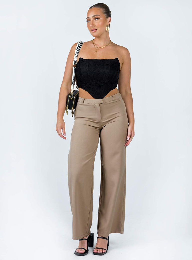 Front view of model wearing  front Princess Polly High Waisted Pants  Rozzila Pants Taupe