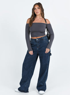 product Princess Polly Full Sleeves Asymmetric Neckline  Cloney Off The Shoulder Top Slate