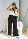 side view of model wearing Princess Polly Majid Pants Black Curve 