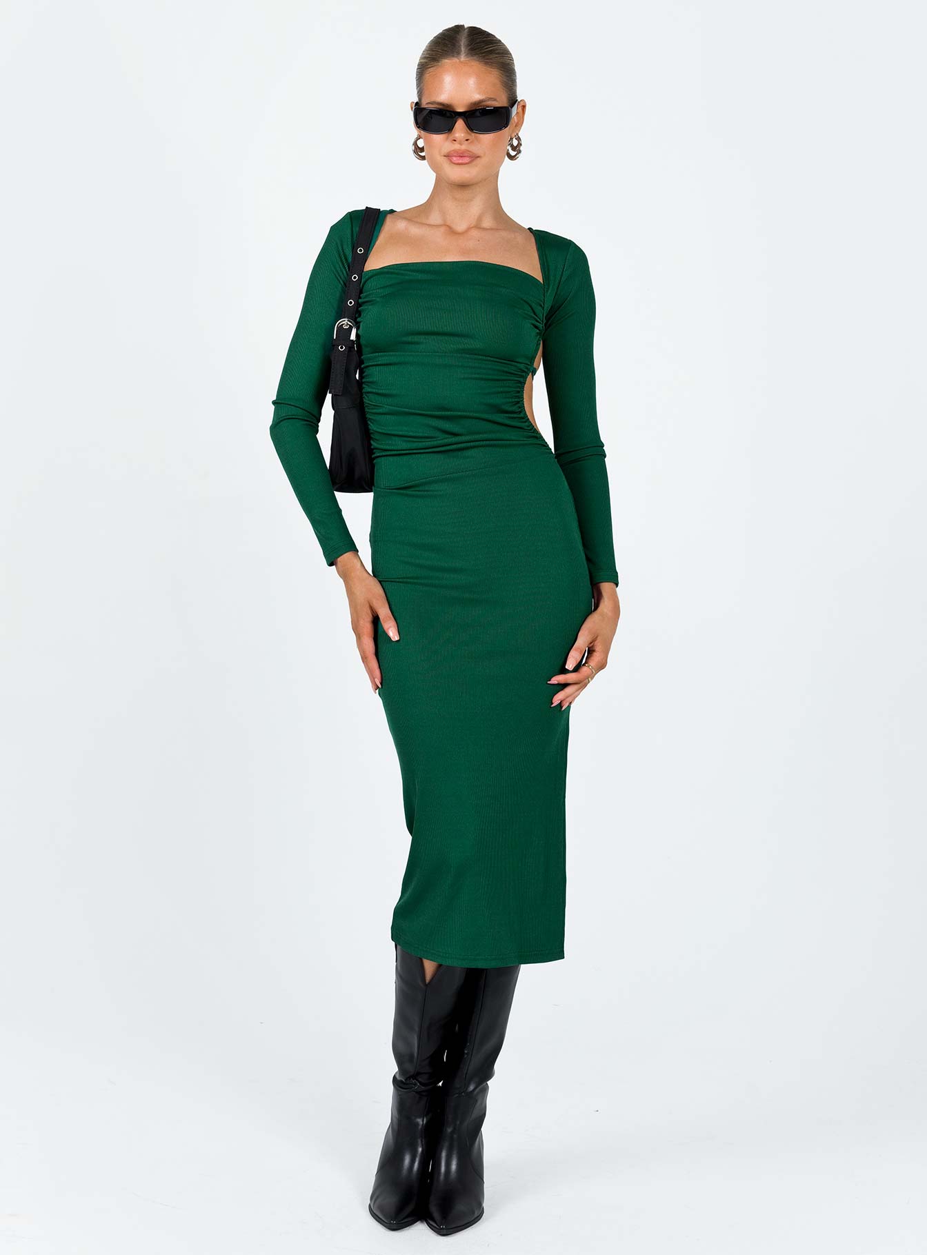 product Princess Polly Crew Neck  Esplin Long Sleeve Midi Dress Green