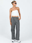 Front view of model wearing  front Princess Polly High Waisted Pants  Downtown Parachute Pants Slate