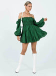 Princess Polly Square Neck  Ceara Long Sleeve Mini Dress Green