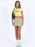 Yellow cropped tee Graphic print Good stretch Unlined 