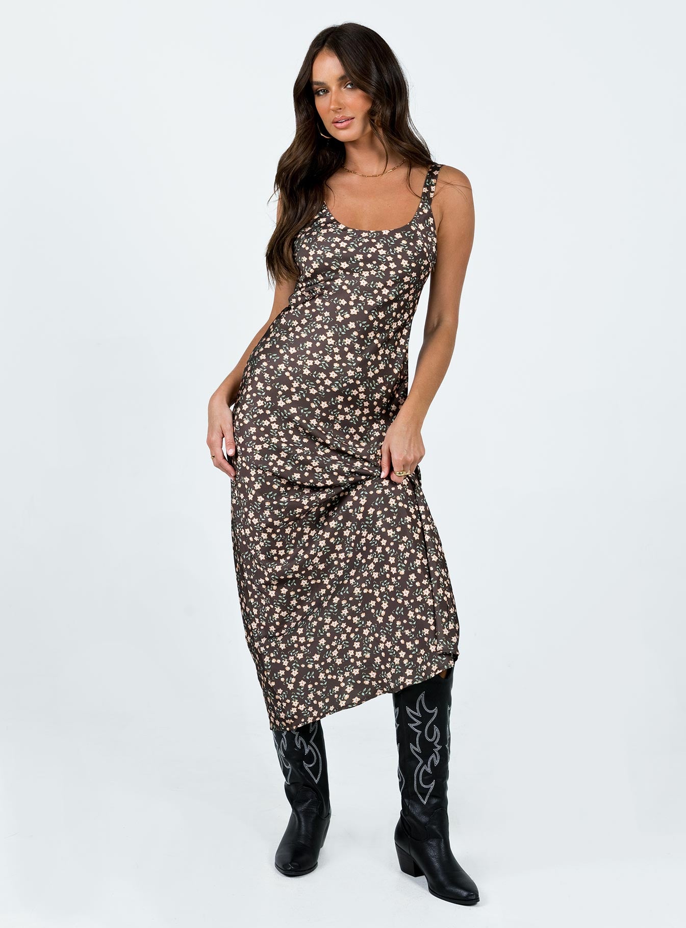 product Princess Polly Crew Neck  Akila Maxi Dress Brown Floral