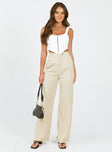 Front view of model wearing  front Princess Polly High Waisted Pants  Regence Pants Beige