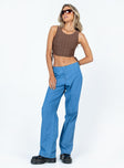 front view of model wearing Princess Polly Motel Sedna Trouser Denim Stone Wash Blue 