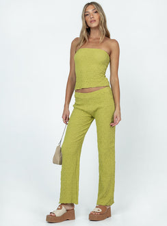 Green matching set Textured material Strapless top Elasticated band at bust Pants Straight leg Elasticated waistband