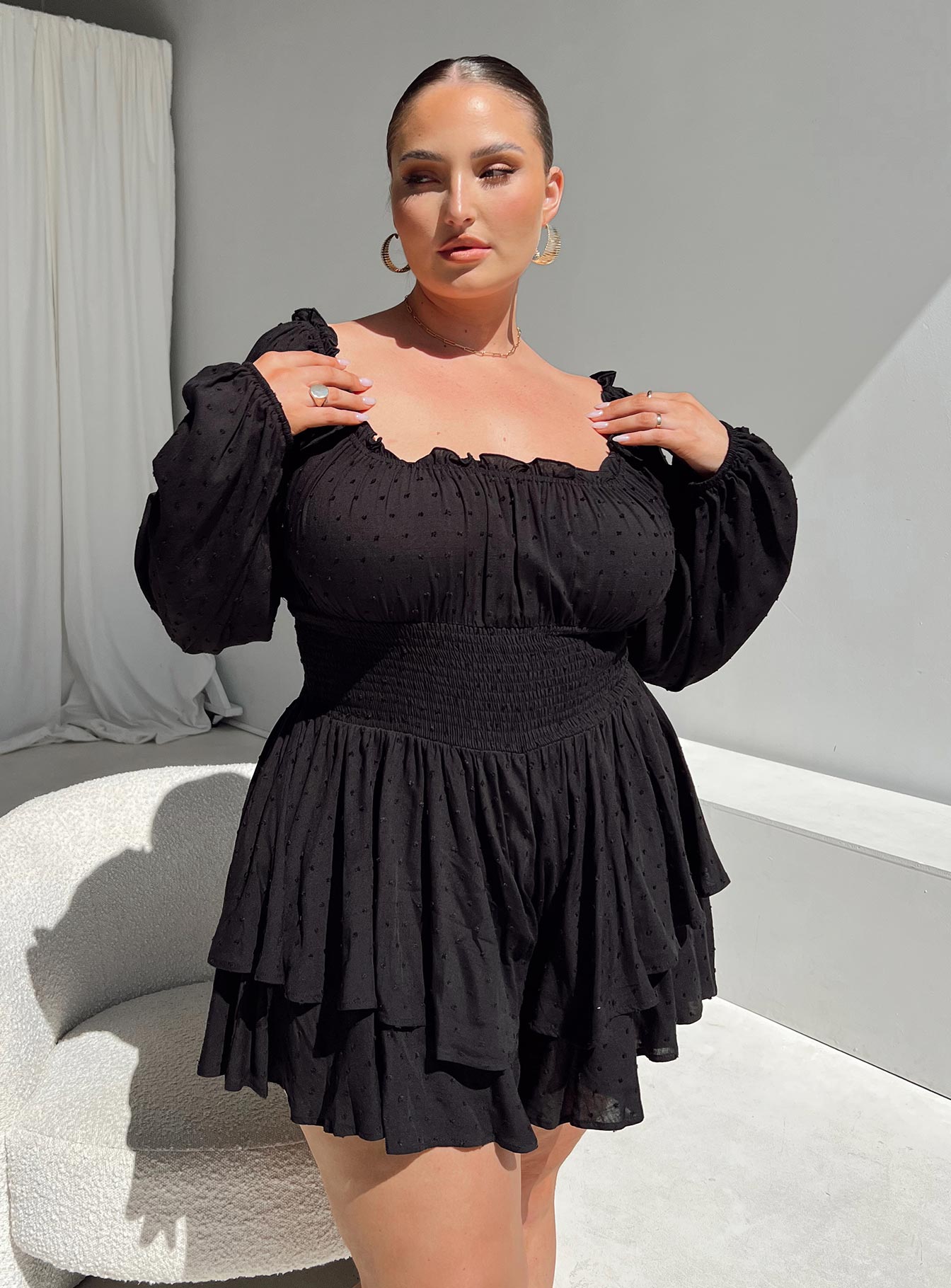 The Love Galore Long Sleeve Romper Black Curve