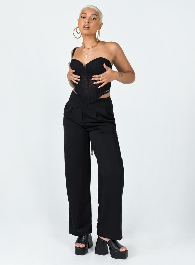 front view of model wearing Princess Polly Cudal Pants Black 