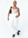 side view of model wearing Princess Polly Benjamin Bodysuit Beige Sleeveless Square Neck 