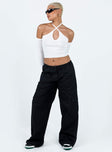 Pants Elasticated waistband with drawstring Twin hip pockets Cargo-style leg pockets Wide leg 