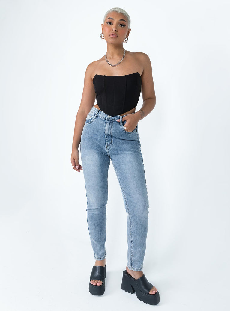 Front view of model wearing  front Princess Polly High Waisted  The Martin Jean Denim