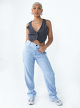 front view of model wearing Princess Polly Titius Pants Blue Check 