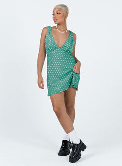 Nellie Mini Dress Green Polka Dot | Princess Polly Nellie Mini Dress Green Polka Dot | Princess Polly