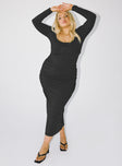 Front view of model wearing  front Princess Polly Asymmetric Neckline  Lyla Maxi Dress Black Curve