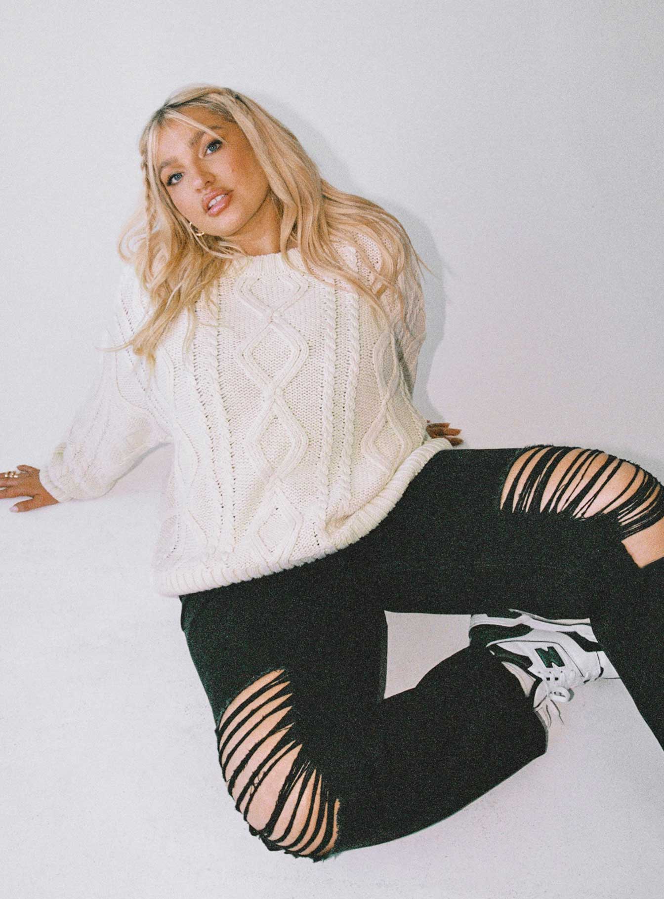 Anaya Oversized Sweater Beige Curve Princess Polly  long 