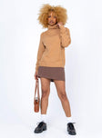 front view of model wearing Princess Polly Larissa Sweater Brown 