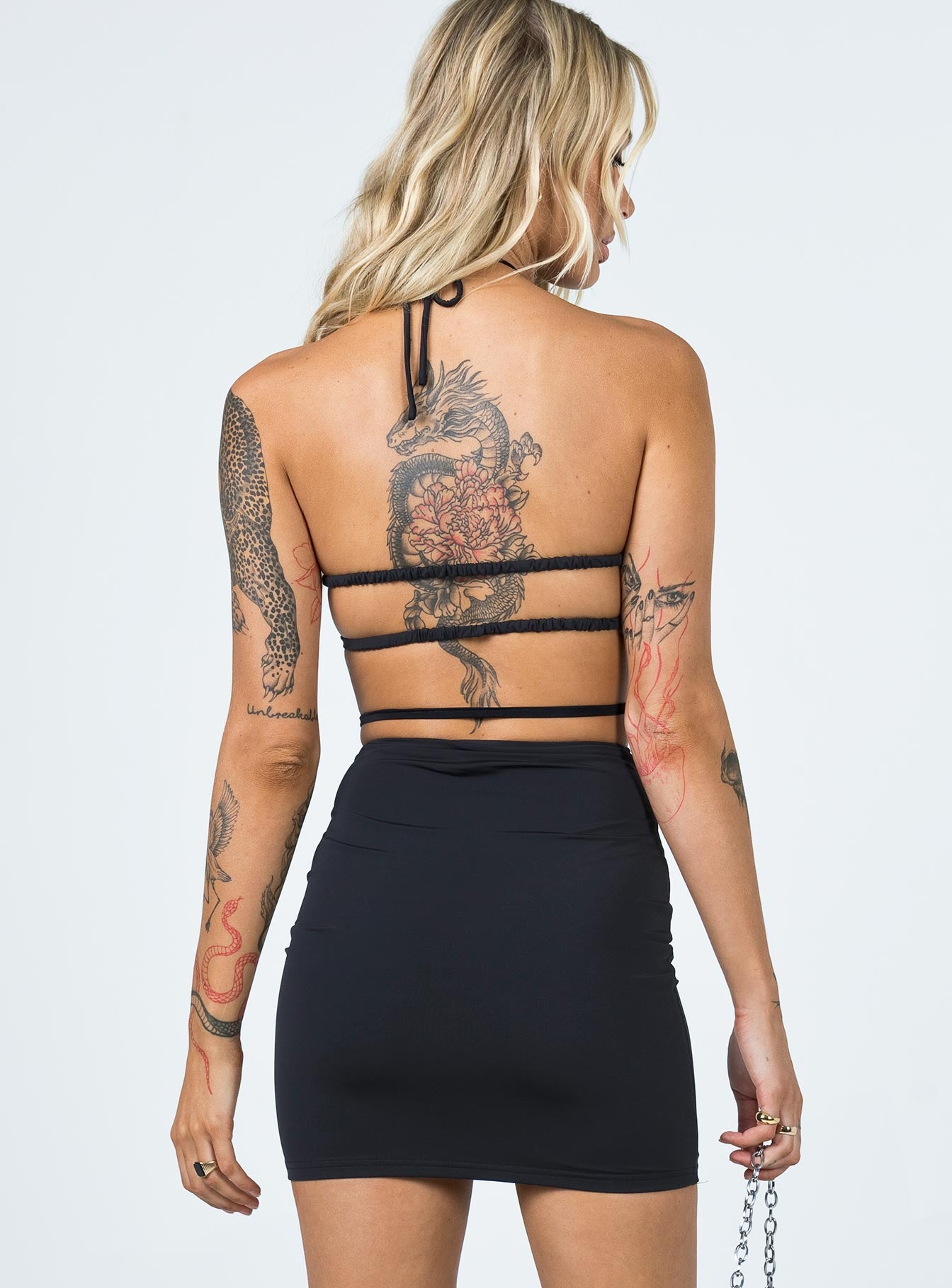 back view of model wearing Princess Polly Cadence Mini Dress Black 