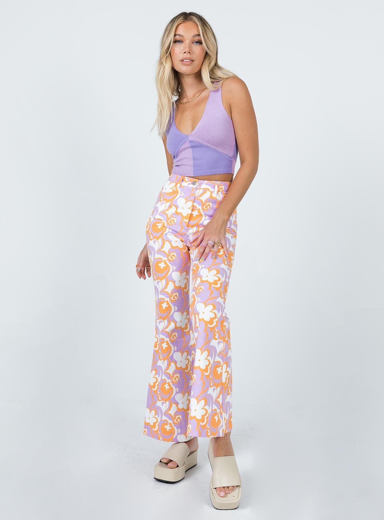 back view of model wearing Princess Polly Faiyaz Top Purple / Lilac 