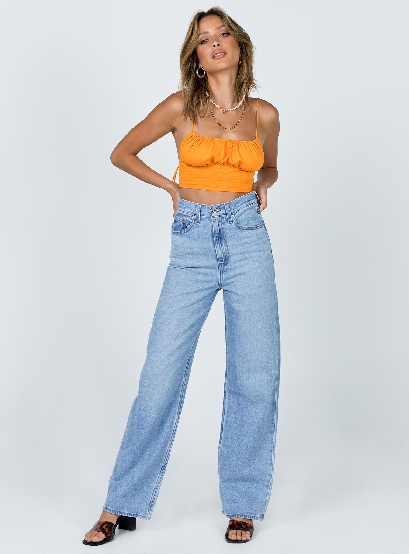 front view of model wearing Princess Polly Annabelle Top Orange 