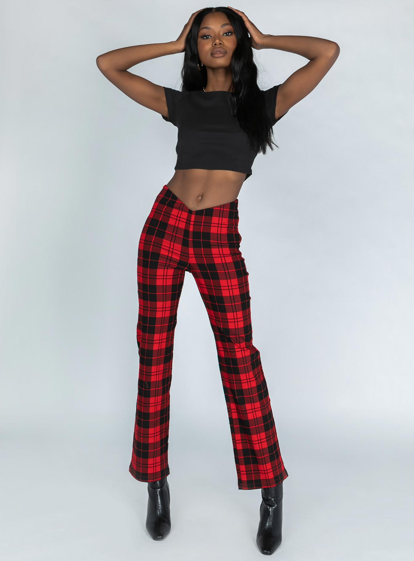 Zara Zippered HIGH RISE LEGGINGS SKINNY Pants Red Plaid Size XS | eBay