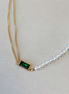 Necklace Gold toned Pearl detail Gemstone detail Lobster clasp fastening