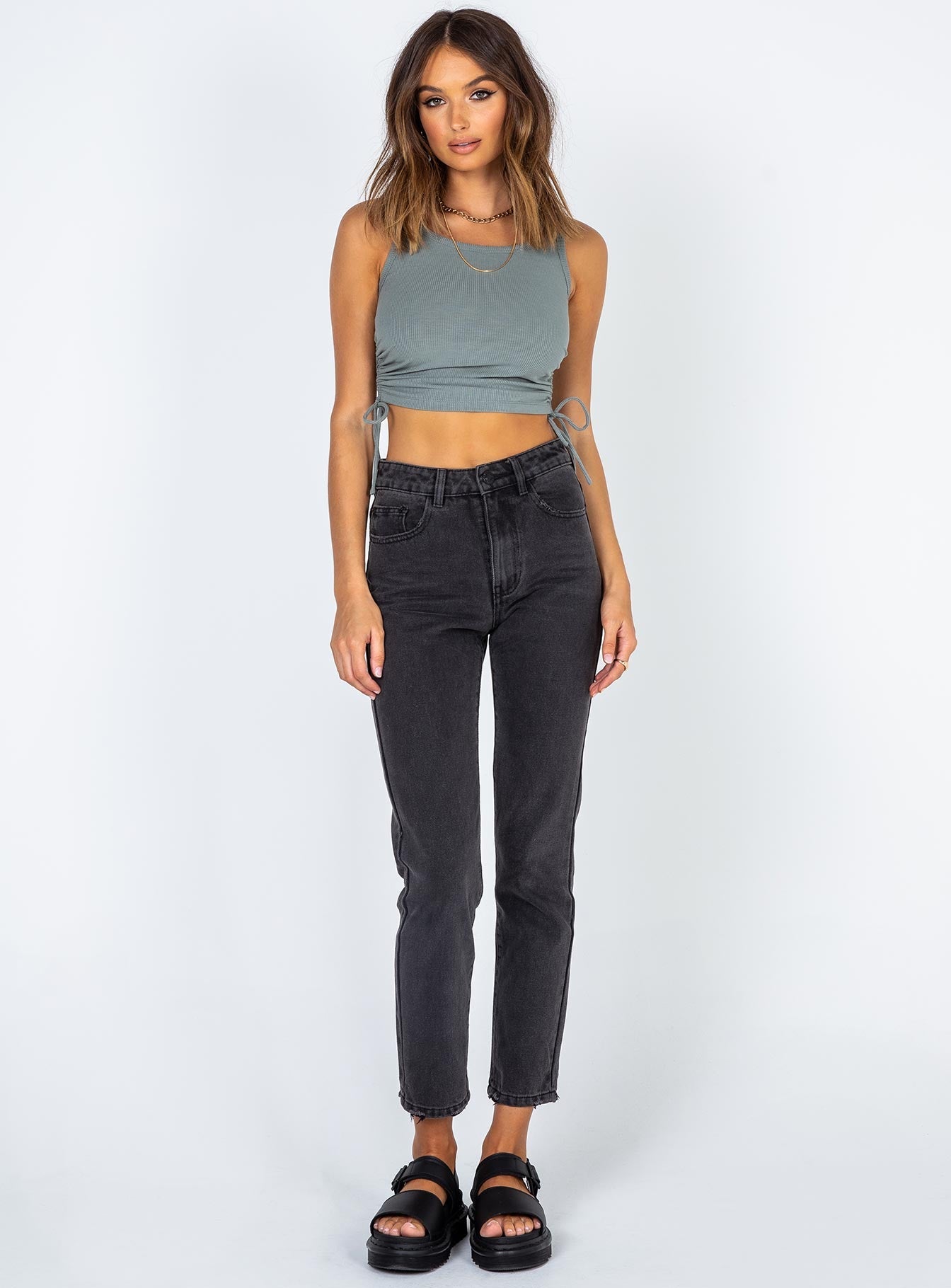 front view of model wearing Princess Polly Madelyn Top Green 