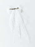 Hair bow Mesh material Silver-toned hardware  Snap clip fastening  Pearl detail