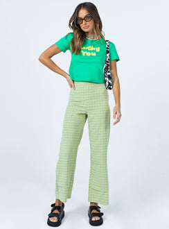 front view of model wearing Princess Polly Euros Pants Lime Green 