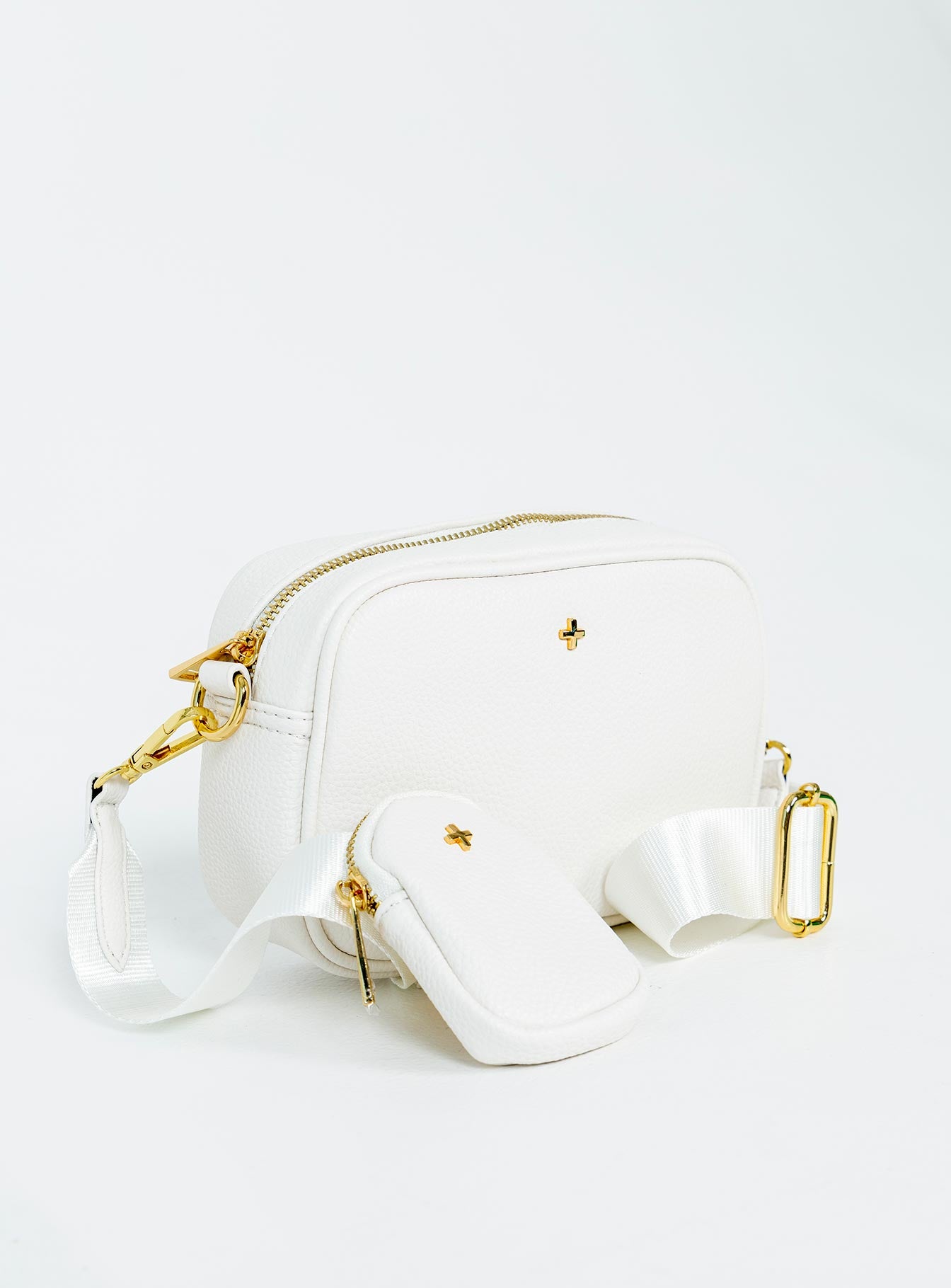Bag Gold-toned hardware  Zip fastening  Removable crossbody strap  Removable coin purse on strap  Flat base 