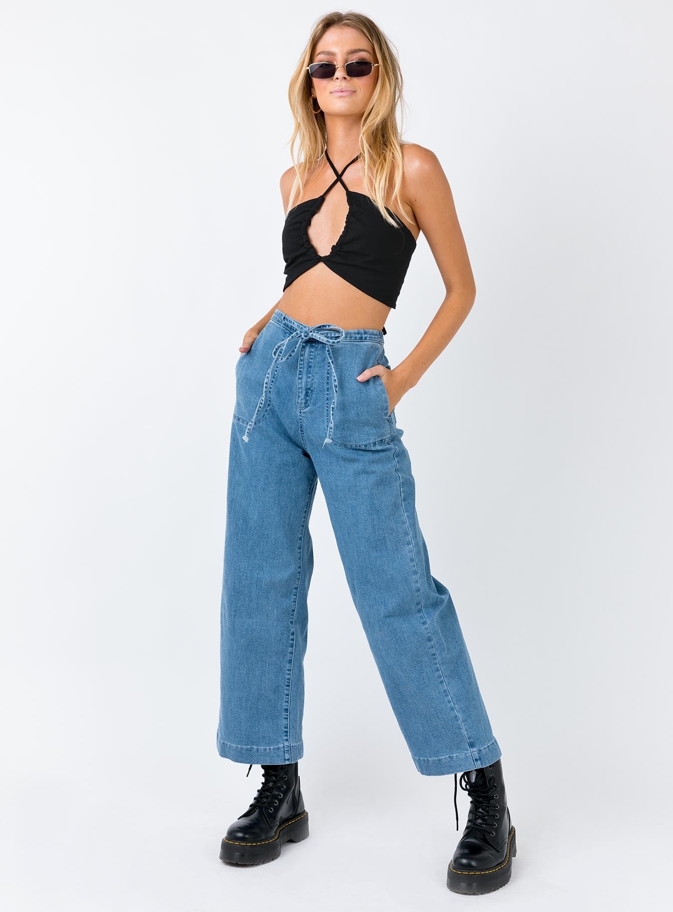 front view of model wearing Princess Polly Tali Top Black 