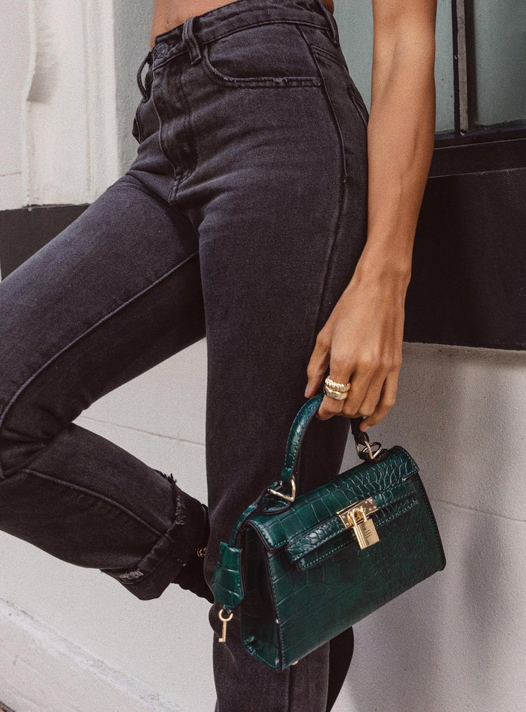Peta & Jain Hedi Mini Top Handle Bag Green Croc