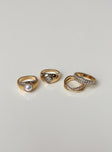 Ring Pack of four Gold toned Pearl and diamante detail Light weight